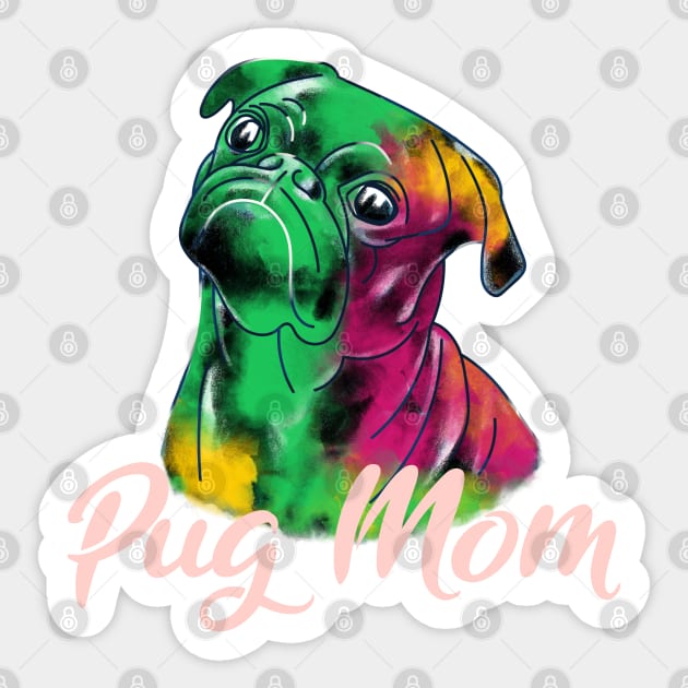 Black Pug Mom Graffiti Style Sticker by okpinsArtDesign